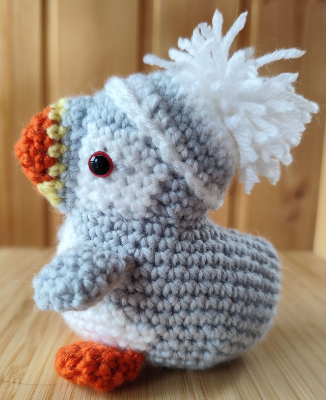 Waldo, the white puffin with grey and white hat, small size (made from merino wool yarn)