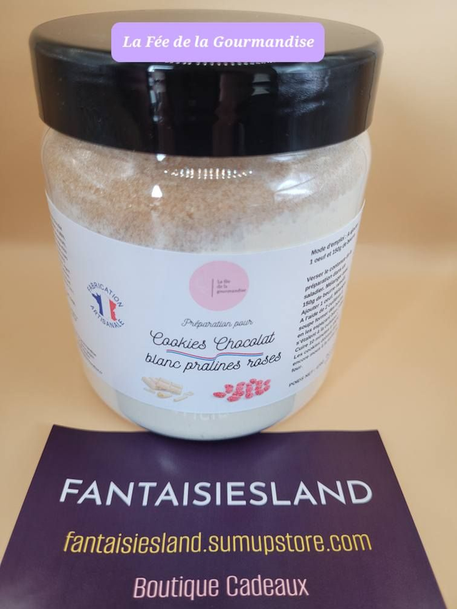 Préparation pour cookies chocolat blanc pralines roses Pot de 470 g 
