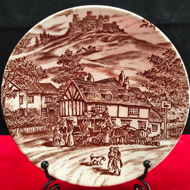 Broadhurst | Schoteltje (diameter 14,0 | hoogte 2,0 cm) 'Swan Inn' motief in bruine kleur | Vintage