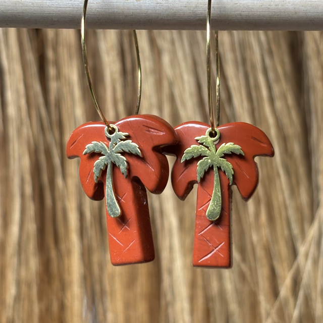 Boucles d’oreilles Créoles Palmiers Red stone