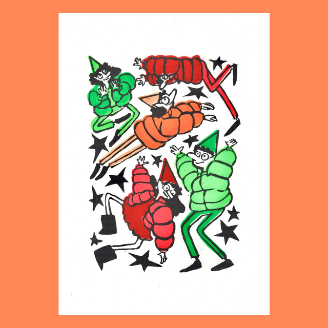 Party People Linoprint - Mixed Colours