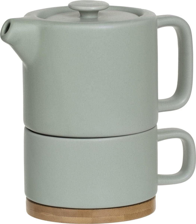 Secret de Gourmet - Théière Solitaire Nature Mint en céramique avec Tasse amovible intégrée