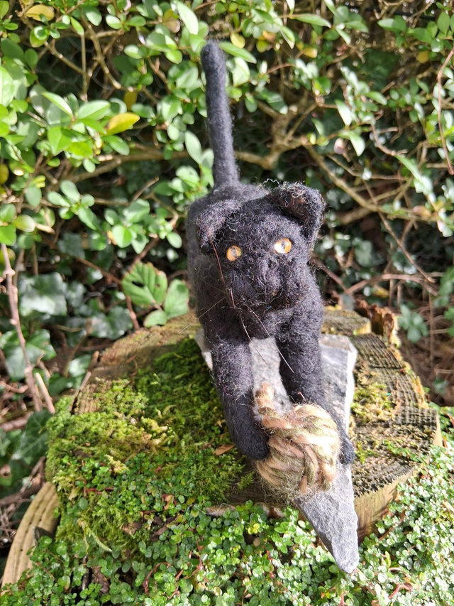 Needle Felt Cat in Black: Midnight Play