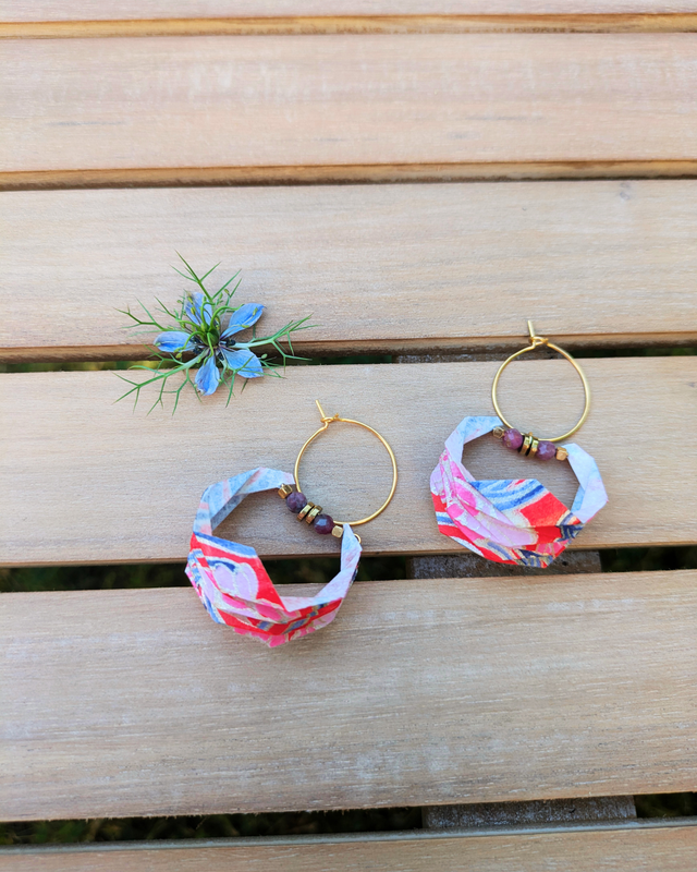 Boucles d'oreilles origami Lune ou l'autre rouge carmin taille M