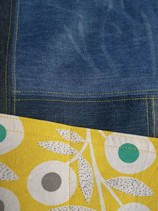 Grand Sac jean upcyclé / Bleu et jaune soleil - Pièce Unique