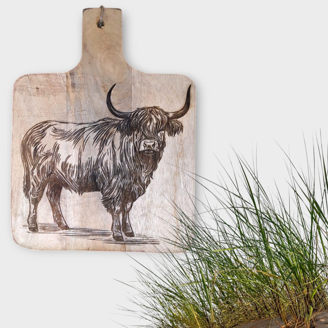 Mangohouten Borrelplank met Hooglander Lijf nr 3