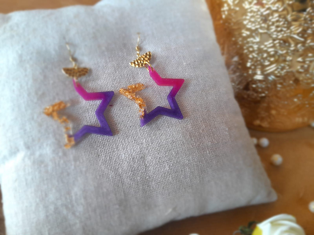 ✨LOUISE ✨Boucles d'oreilles en résine en forme d'étoiles - Rose Violet Doré