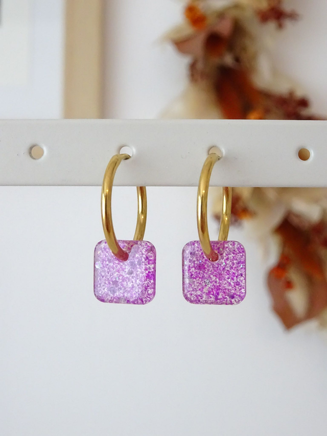 Mini Carré : paillettes rose 2