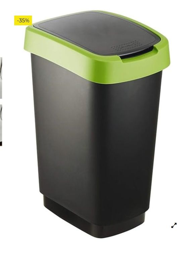 Rotho Salsa Papelera 25l con tapa, Plástico (PP) sin BPA, verde, 25l (33.3 x 25.2 x 47.6 cm)  