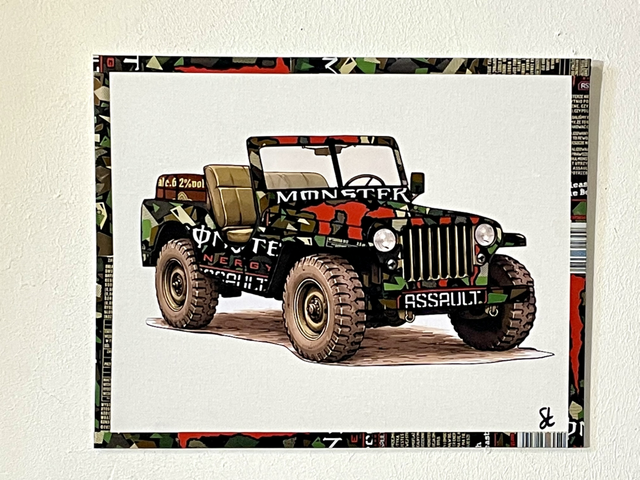 Tableau Jeep vintage réalisée avec des canettes recyclées 