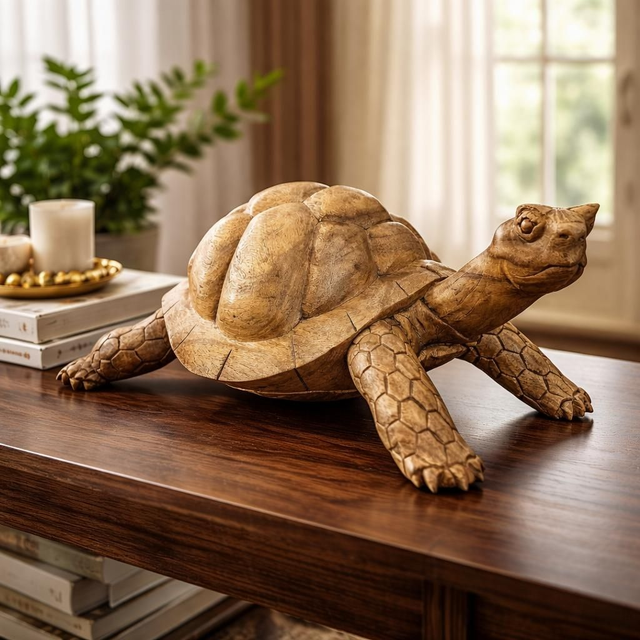 Statue "Tortue de terre" 40cm en bois sculpté à la main