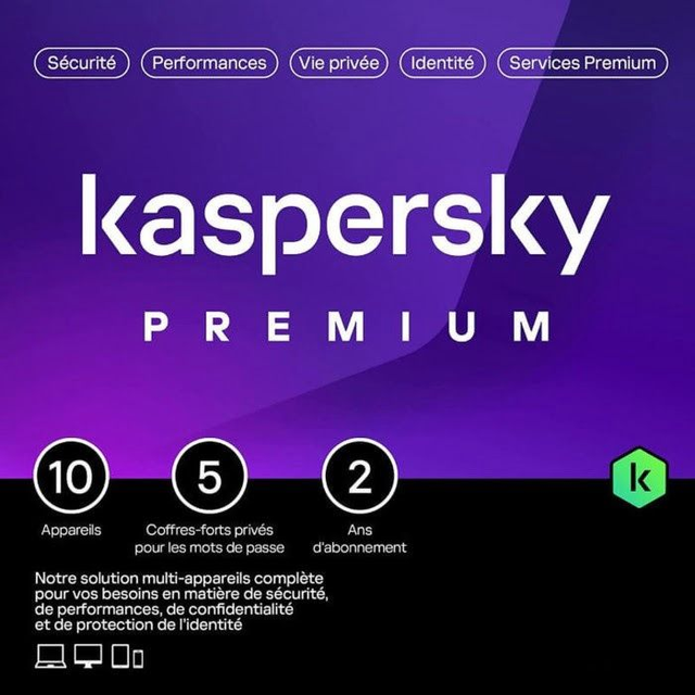 Logiciel sécurité Kaspersky - Antivirus Premium Boîte Mini - 2 Ans / 10 PC