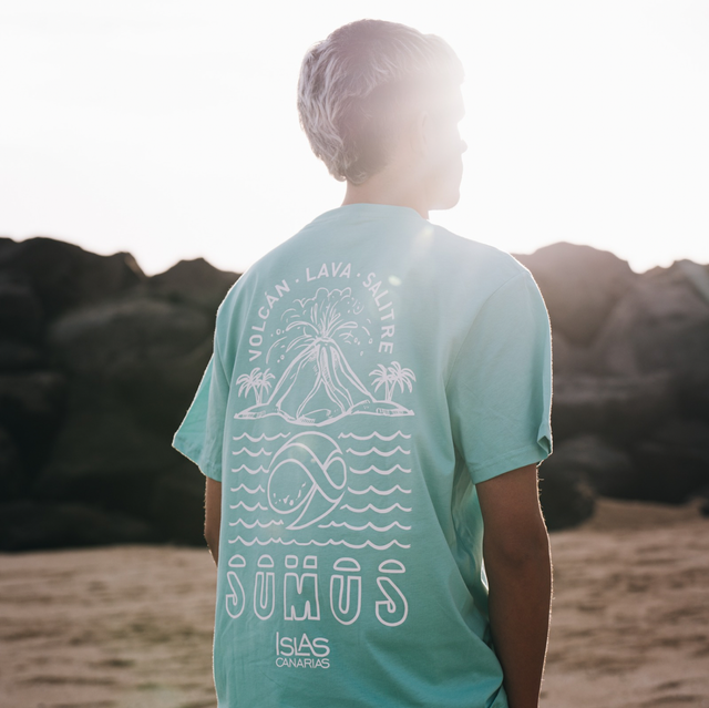 Camiseta volcán cian