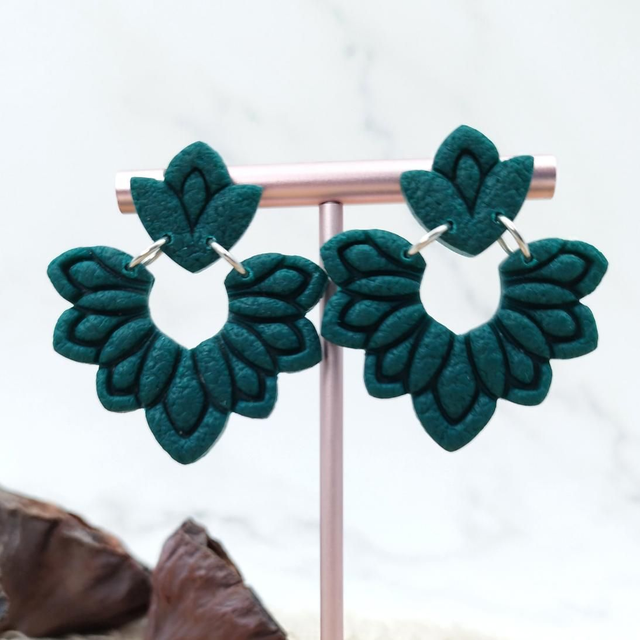 Boucles d'oreilles Feuille "Philaé" Vert Pin
