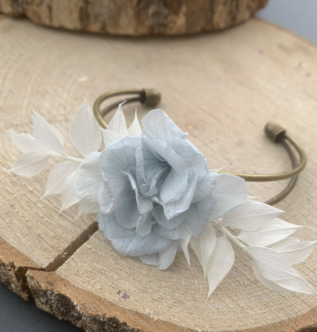 Bracelet acier / hortensia bleu