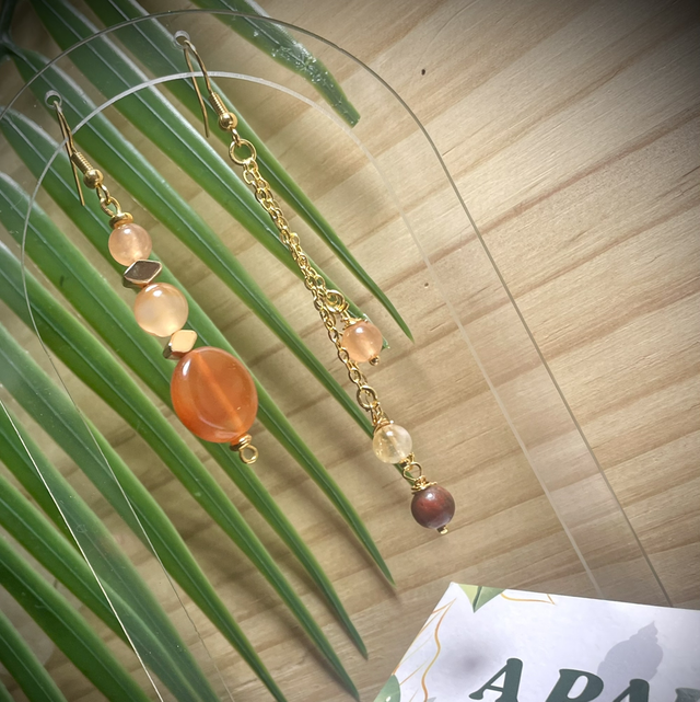 Boucles FARO Cornaline, Citrine chauffée et Jaspe Rouge