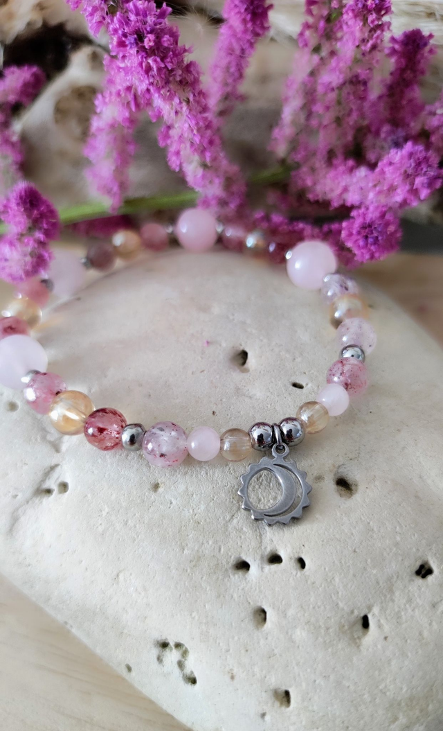 Bracelet "Épanouissement et Joie" Quartz fraise et Quartz rose