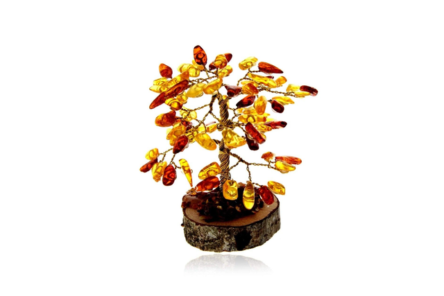 Genuine Baltic Amber Tree of Life Ornament – 11cm, 75 Amber Leaves