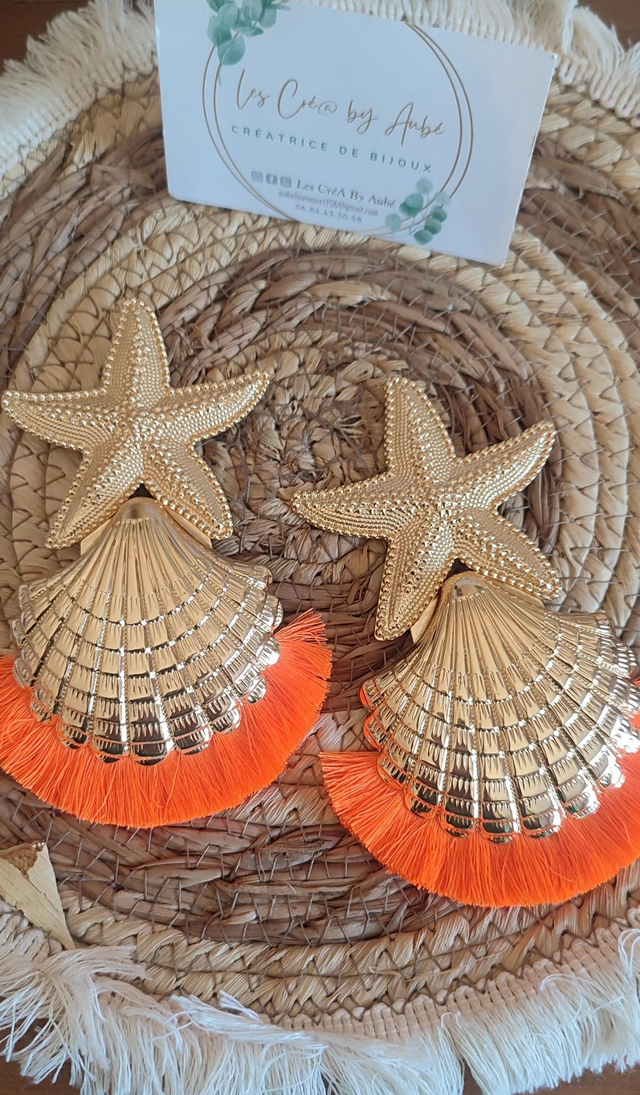 BO BIG BOHEME PAMPA COQUILLAGE GOLD ET POMPONS ORANGE 0001100