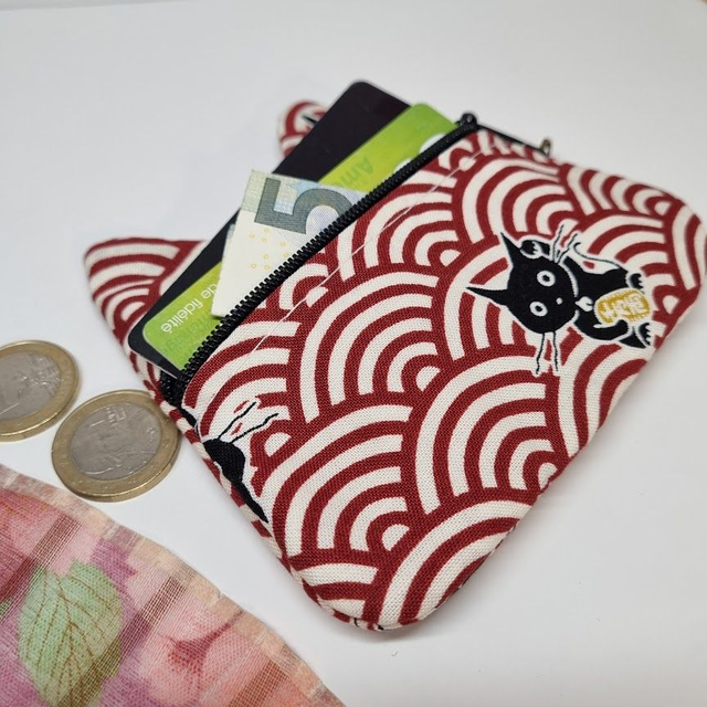 Porte-monnaie/cartes Chat &quot;Maneki&quot; rouge blanc