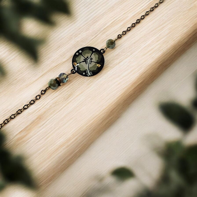 Bracelet dessiné Flora acier inoxydable vert kaki