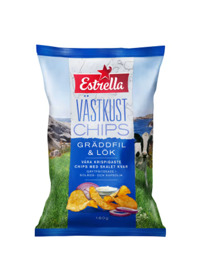 Est Gräddfil & Lök Släta Västkustchips - 180g