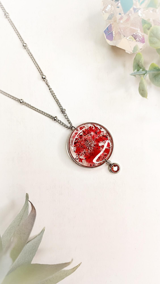 Collier sautoir CAROL - Argenté - Rouge flamboyant