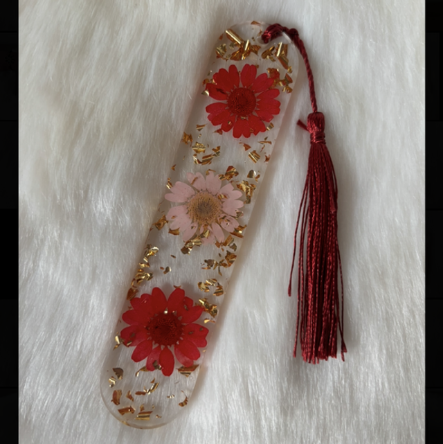 Marque-pages fleurs rouge et rose 