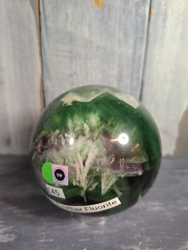 Rainbow Feather Fluorite Sphere