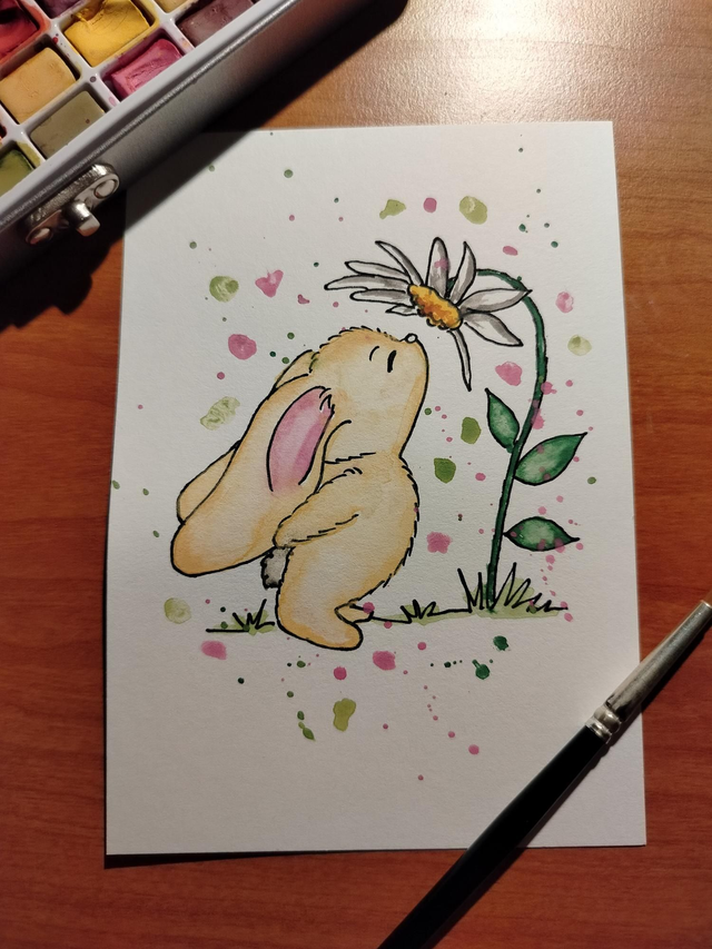 Carte illustration lapin à l'aquarelle 