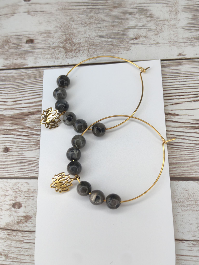 Boucles Labradorite créole 4 cm