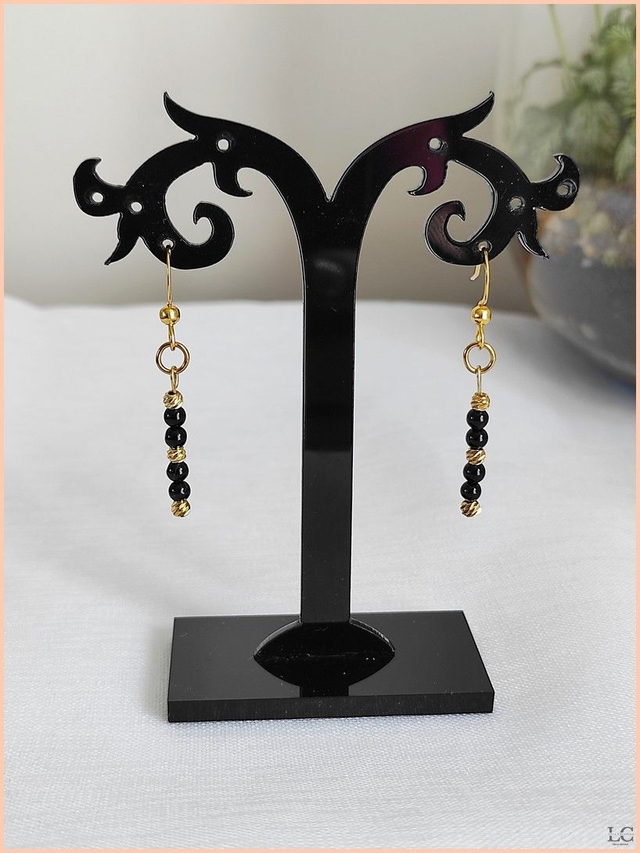 3. Boucles d'oreilles crochet, pierre naturelle - Agate noire