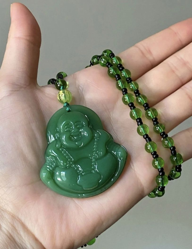 Collier pendentif obsidienne Bouddha rieur