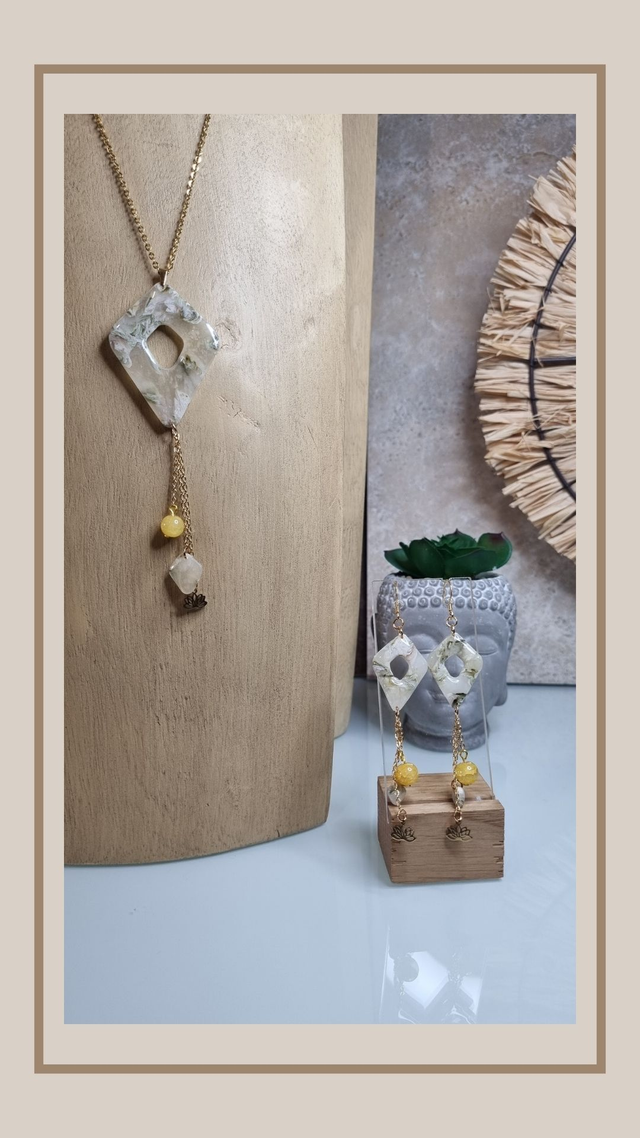 Parure fausse pierre naturelle losange 