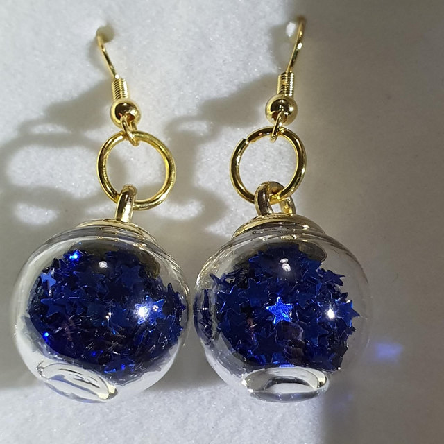 Dark blue glass Christmas bauble dangly earrings 