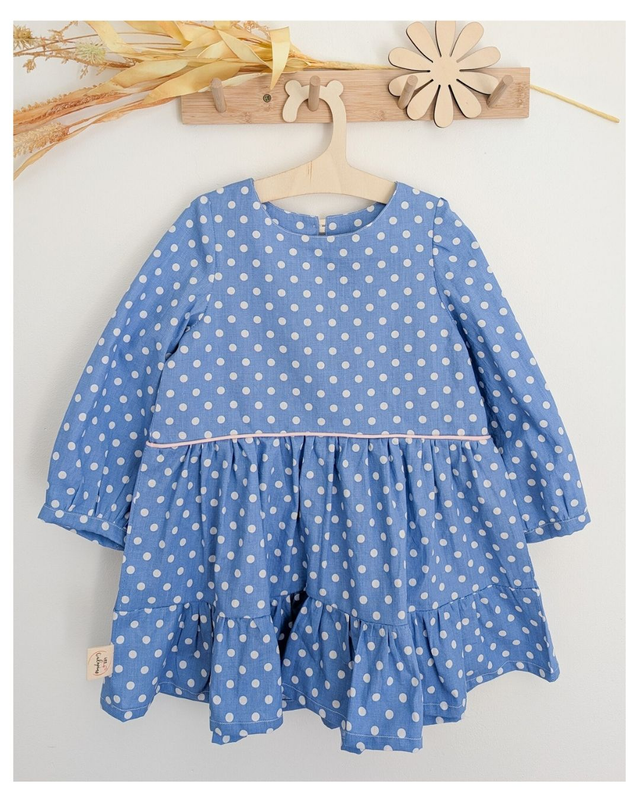 Robe &quot;Léonie&quot; – coton OEKO-TEX® – bleu à pois blanc