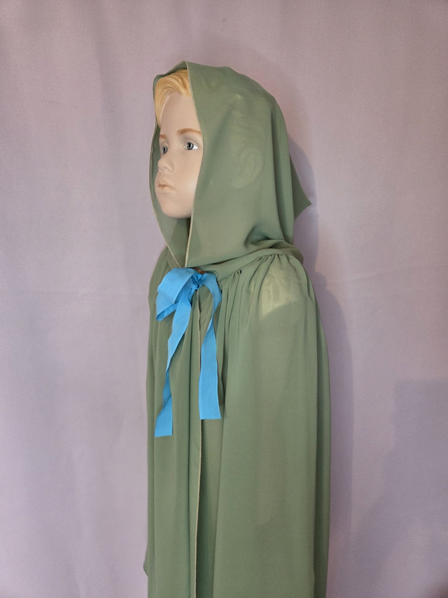 Cape de déguisement verte à ruban bleu