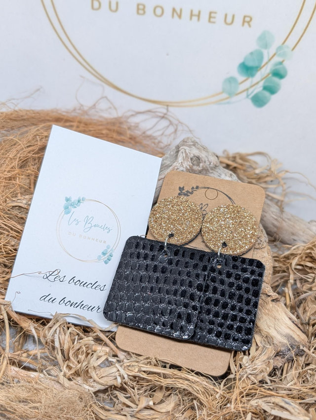 Boucles d'oreilles Perrine noir doré p006