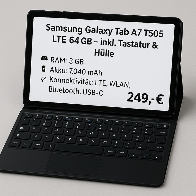 📱 Samsung Galaxy Tab A7 T505 LTE 64 GB – inkl. Tastatur & Hülle
