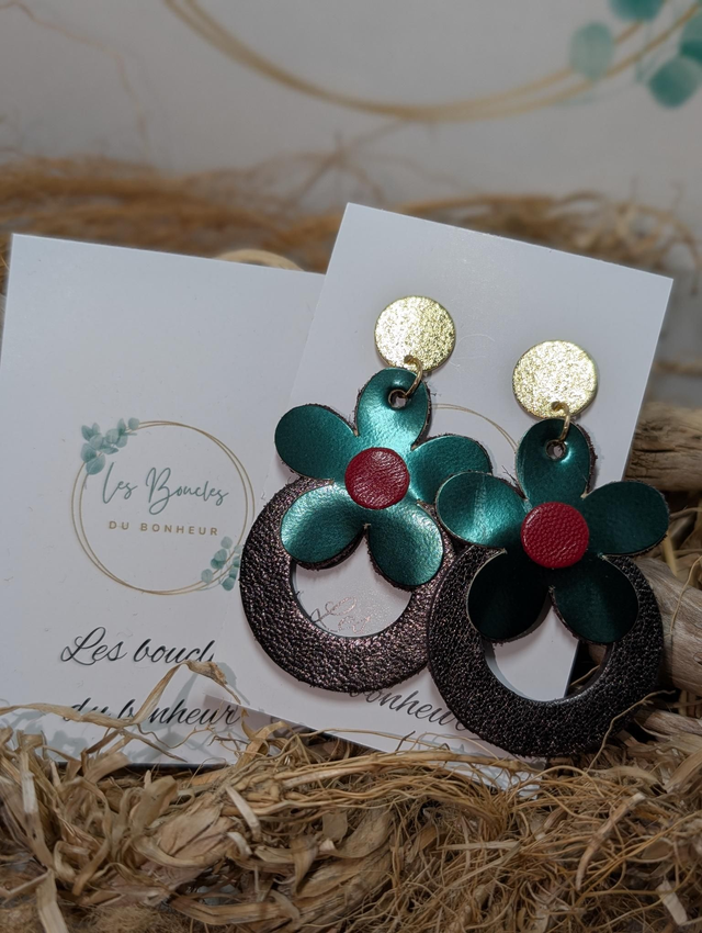 Boucles d&#039;oreilles Baby Marguerite vert noir e075