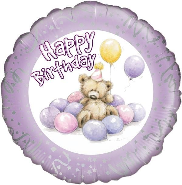 18" CUTE BEAR HAPPY BIRTHDAY LILAC FOIL