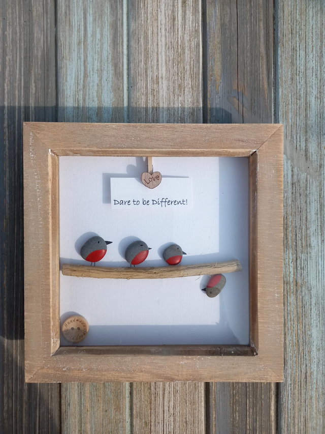Irish, Hand Crafted Pebble Art Rustic Frame with caption  &#039;Dare to be Different&#039;