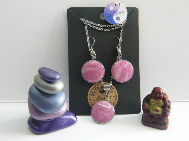 Cabochon Rose Clair/Blanc pailleté