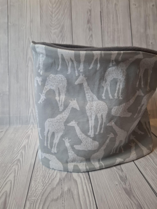 Giraffe Neck Warmer, Snood with Dark Grey Fleece, 