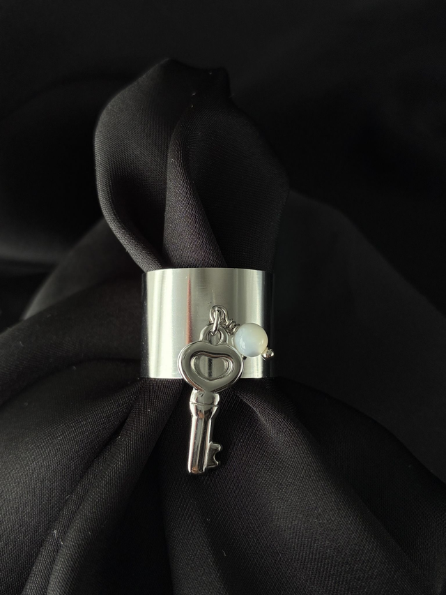 Bague réglable Clé du Coeur Argenté