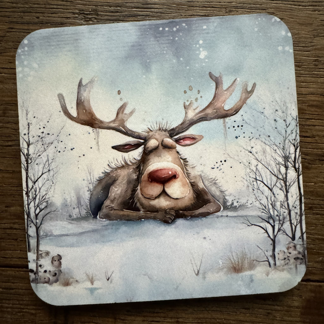 Christmas Coasters - Reindeers Winter Scene