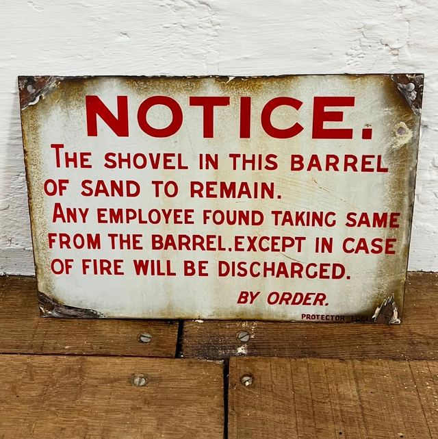 1940’s/ 50’s Industrial Factory Fire Directive Enamel Sign