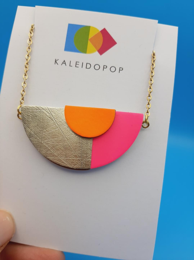 Semi-circular pendant - gold / pink / orange