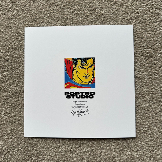 Superman - Single Square Greeting Card, White Envelope, Blank Inside, Recyclable Wrap, Professionally Printed.