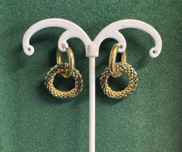 Créoles Anneau de Perles Tissées - Vert et Or - Acier Inoxydable 